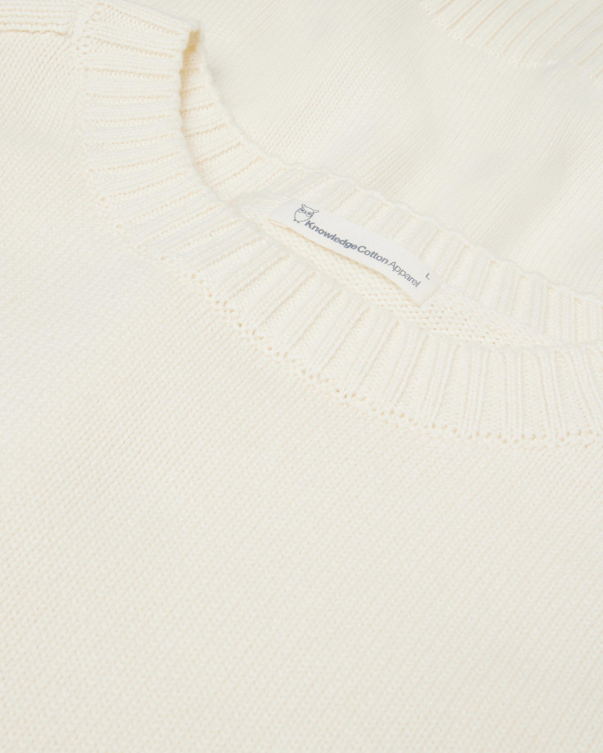 KnowledgeCotton Apparel - MEN Plain knitted crew neck Knits 1387 Egret