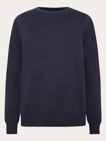 KnowledgeCotton Apparel - MEN Plain knitted crew neck Knits 1412 Night Sky