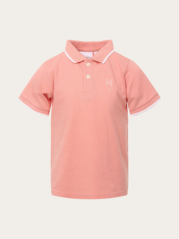 KnowledgeCotton Apparel - YOUNG Polo with contrast stripes Polos 1379 Coral Pink