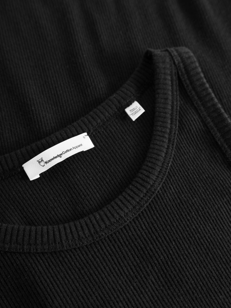 KnowledgeCotton Apparel - WMN Racer rib top T-shirts 1300 Black Jet