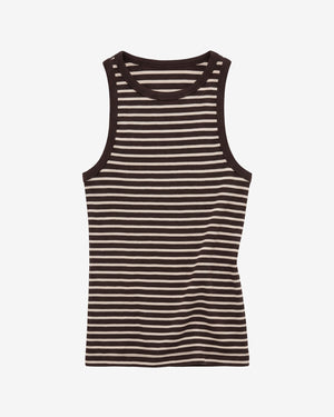 KnowledgeCotton Apparel - WMN Racer rib top T-shirts 8009 Stripe brown