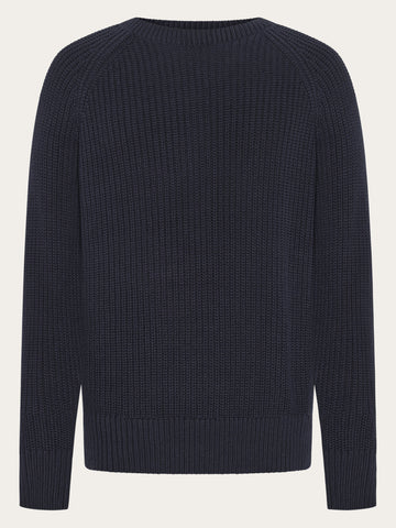 KnowledgeCotton Apparel - MEN Raglan knit sweater Knits 1412 Night Sky