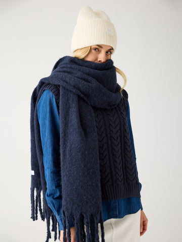 KnowledgeCotton Apparel - UNI Recycled fringe scarf Scarfs 1412 Night Sky