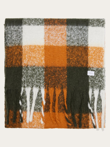 KnowledgeCotton Apparel - UNI Recycled fringe scarf Scarfs 7005 Green check