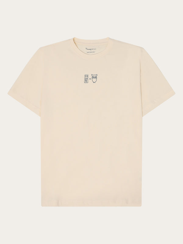 KnowledgeCotton Apparel - MEN Regenerative Organic Cotton Chest Printed T-Shirt Water Is Life GOTS/Vegan T-shirts 1387 Egret