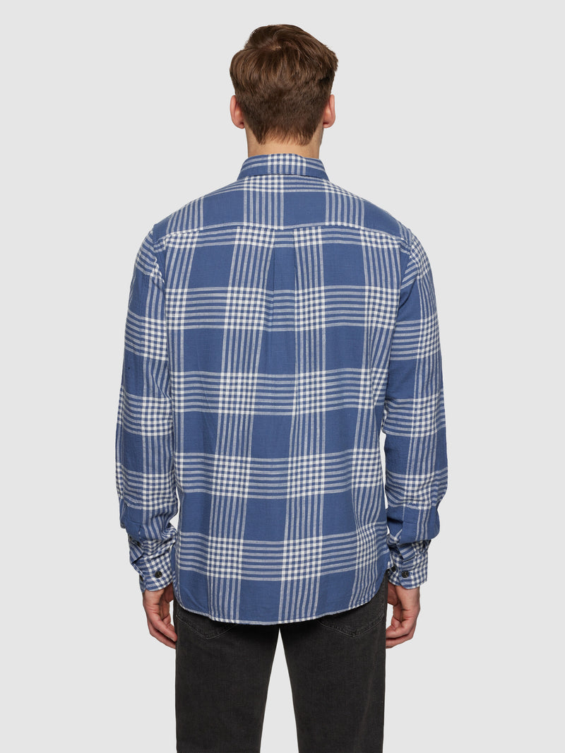 KnowledgeCotton Apparel - MEN Regular fit checkered shirt - GOTS/Vegan Shirts 7021 blue check