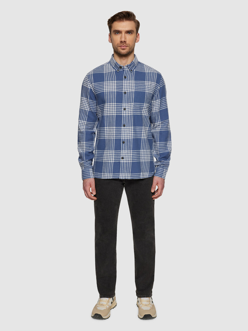 KnowledgeCotton Apparel - MEN Regular fit checkered shirt - GOTS/Vegan Shirts 7021 blue check