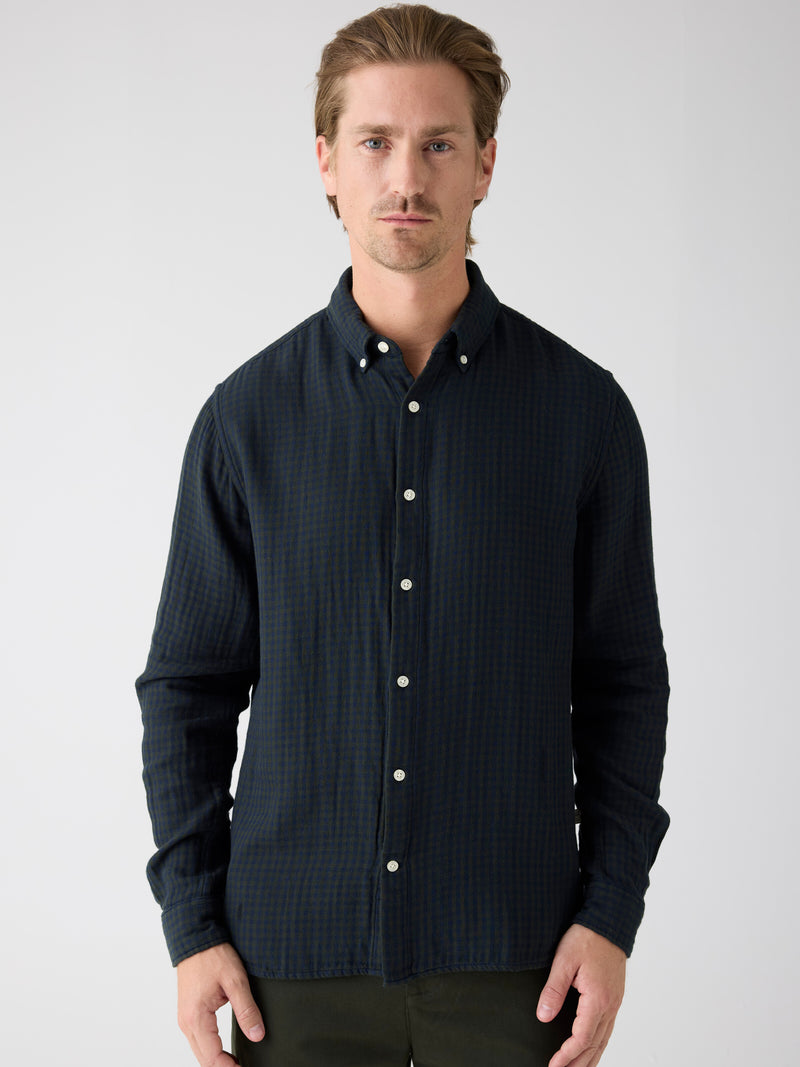 KnowledgeCotton Apparel - MEN Regular fit double layer checkered shirt Shirts 7023 Green check
