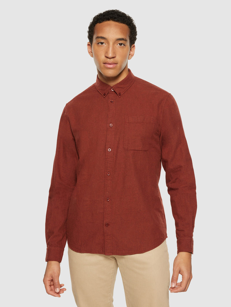 KnowledgeCotton Apparel - MEN Regular fit melangé flannel shirt Shirts 1478 Fired Brick