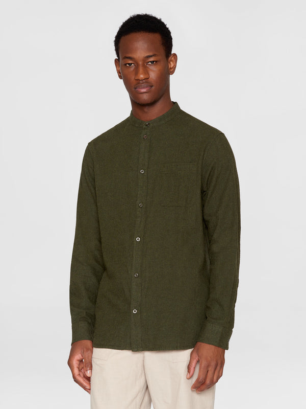 KnowledgeCotton Apparel - MEN Regular fit melangé flannel stand collar shirt Shirts 1090 Forrest Night