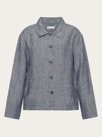 KnowledgeCotton Apparel - WMN Regular linen overshirt - GOTS/Vegan Overshirts 1226 Vintage Indigo