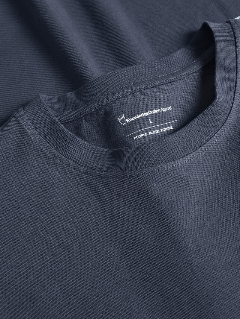 KnowledgeCotton Apparel - UNI Regular short sleeve heavy single jersey printed t-shirt GOTS/Vegan T-shirts 1226 Vintage Indigo