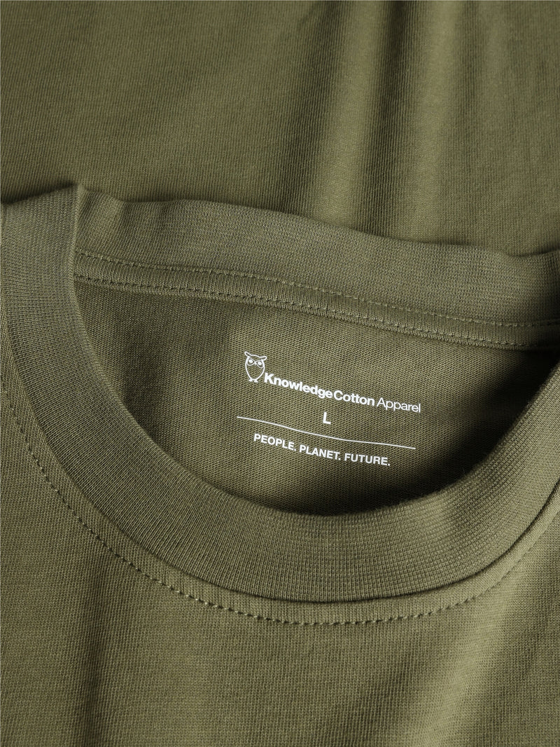 KnowledgeCotton Apparel - MEN Regular short sleeve heavy single t-shirt - Regenerative Organic Certified™ - GOTS/Vegan T-shirts 1068 Burned Olive