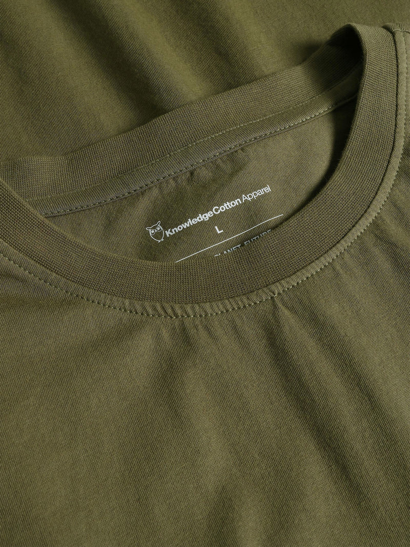 KnowledgeCotton Apparel - MEN Regular single jersey mountain owl printed t-shirt - Regenerative Organic Certified™ - GOTS T-shirts 1068 Burned Olive