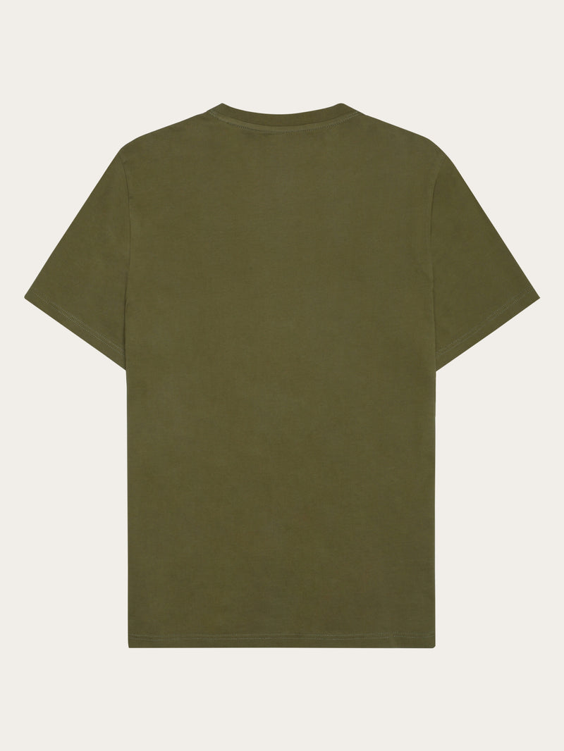 KnowledgeCotton Apparel - MEN Regular single jersey mountain owl printed t-shirt - Regenerative Organic Certified™ - GOTS T-shirts 1068 Burned Olive