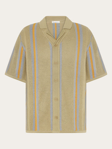 KnowledgeCotton Apparel - MEN Regular striped knit shirt Knits 8030 Beige stripe