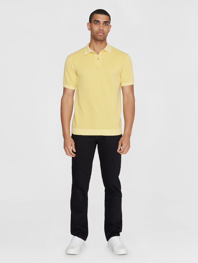 KnowledgeCotton Apparel - MEN Regular two toned knitted short sleeved polo - GOTS/Vegan Polos 1429 Misted Yellow