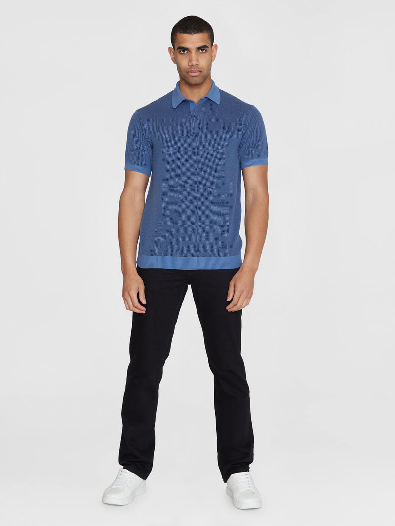 KnowledgeCotton Apparel - MEN Regular two toned knitted short sleeved polo - GOTS/Vegan Polos 1432 Moonlight Blue