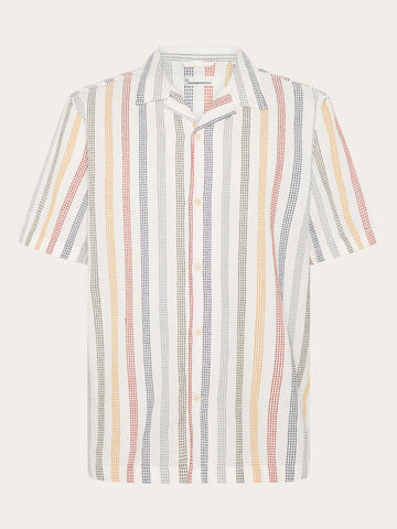 KnowledgeCotton Apparel - MEN Relaxed stripe short sleeve shirt Shirts 8032 Multi color stripe