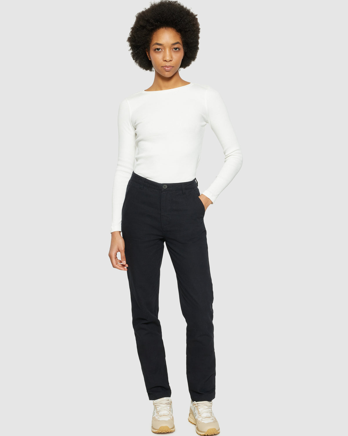 KnowledgeCotton Apparel - WMN Rib Scoop neck long sleeved Long Sleeves 1007 Star White