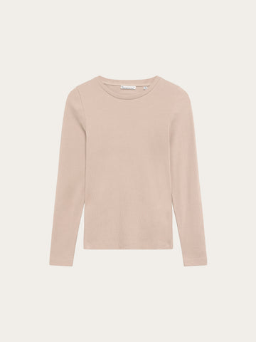 KnowledgeCotton Apparel - WMN Rib Scoop neck long sleeved Long Sleeves 1228 Light feather gray