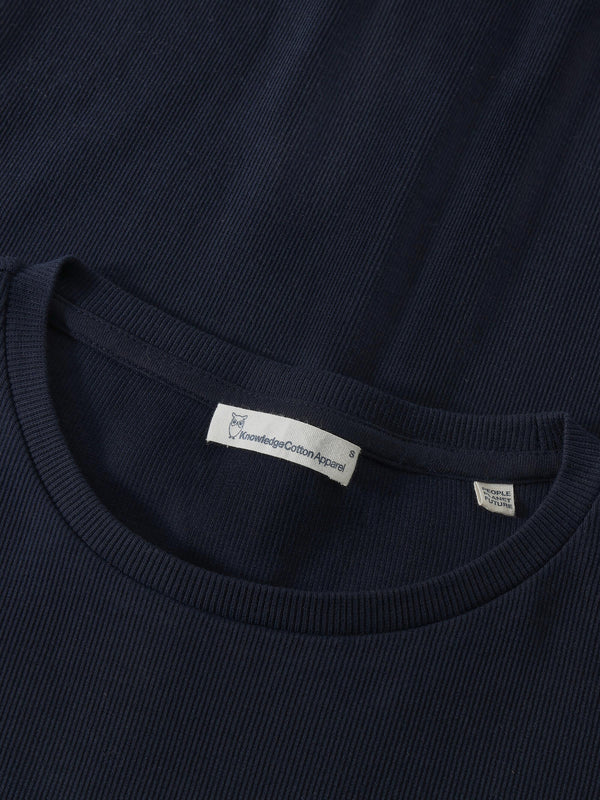 KnowledgeCotton Apparel - WMN Rib Scoop neck long sleeved Long Sleeves 1412 Night Sky