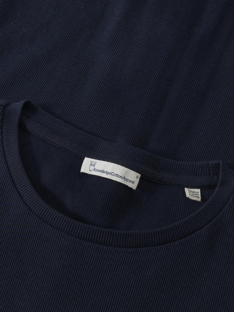 KnowledgeCotton Apparel - WMN Rib Scoop neck long sleeved Long Sleeves 1412 Night Sky