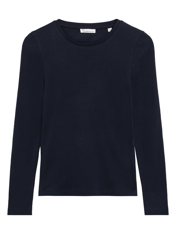 KnowledgeCotton Apparel - WMN Rib Scoop neck long sleeved Long Sleeves 1412 Night Sky