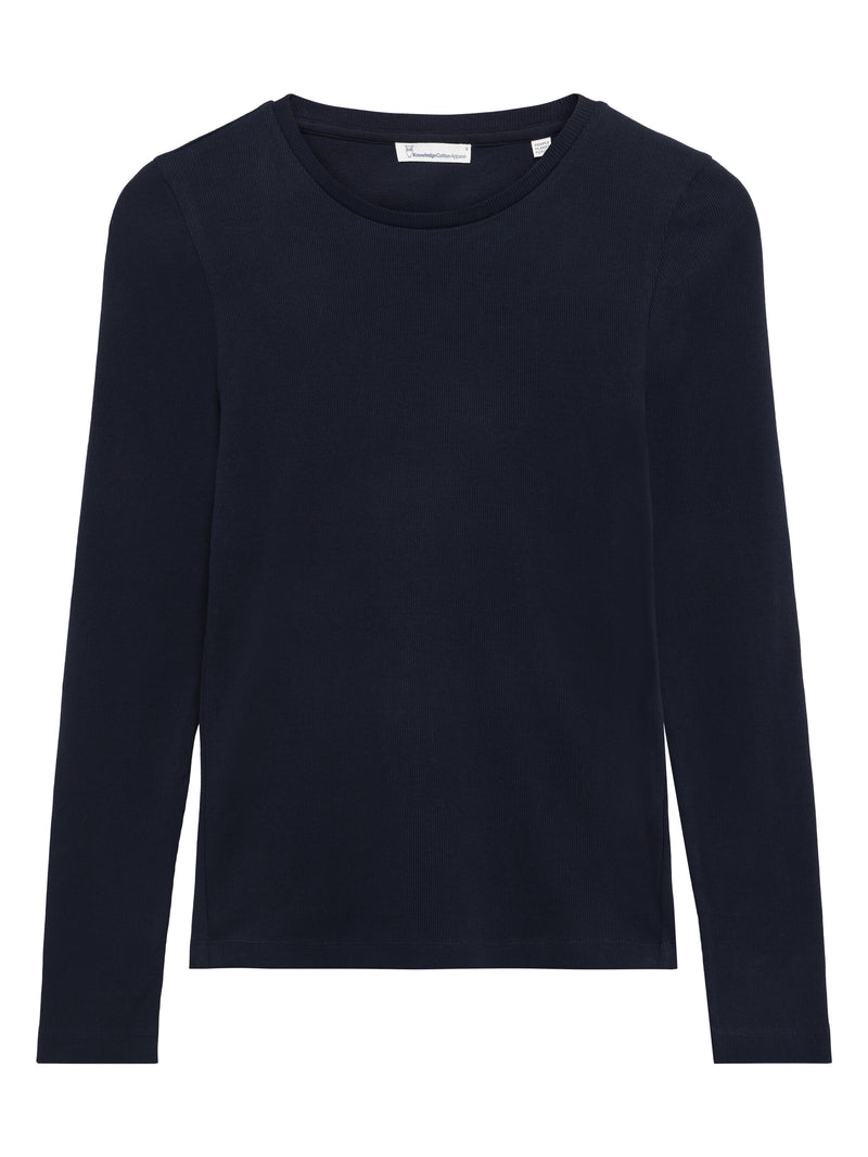 KnowledgeCotton Apparel - WMN Rib Scoop neck long sleeved Long Sleeves 1412 Night Sky