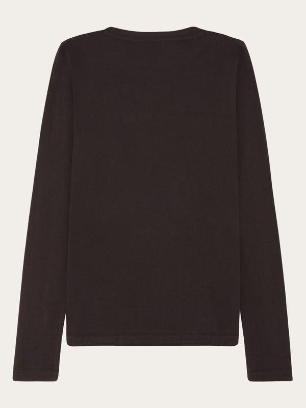 KnowledgeCotton Apparel - WMN Rib Scoop neck long sleeved Long Sleeves 1487 Chocolate Torte