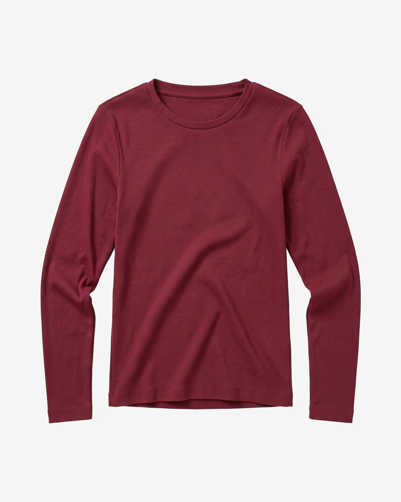 KnowledgeCotton Apparel - WMN Rib Scoop neck long sleeved Long Sleeves 1500 Burgundy