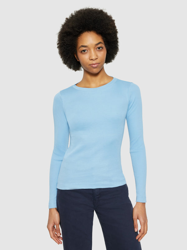 KnowledgeCotton Apparel - WMN Rib Scoop neck long sleeved T-shirts 1463 Glacier Lake