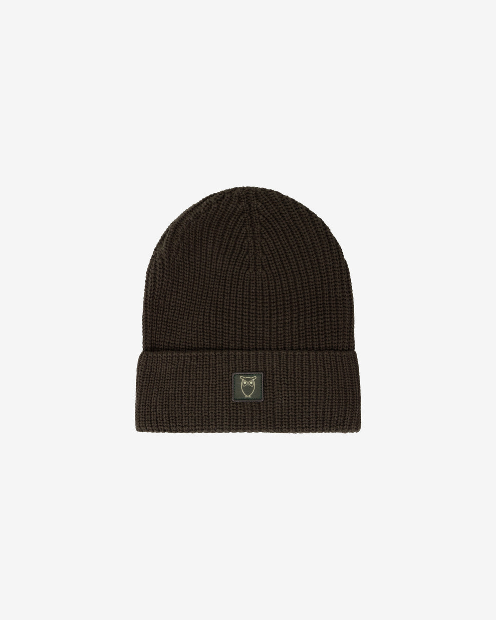 KnowledgeCotton Apparel - UNI Rib badge beanie Hats 1090 Forest Night