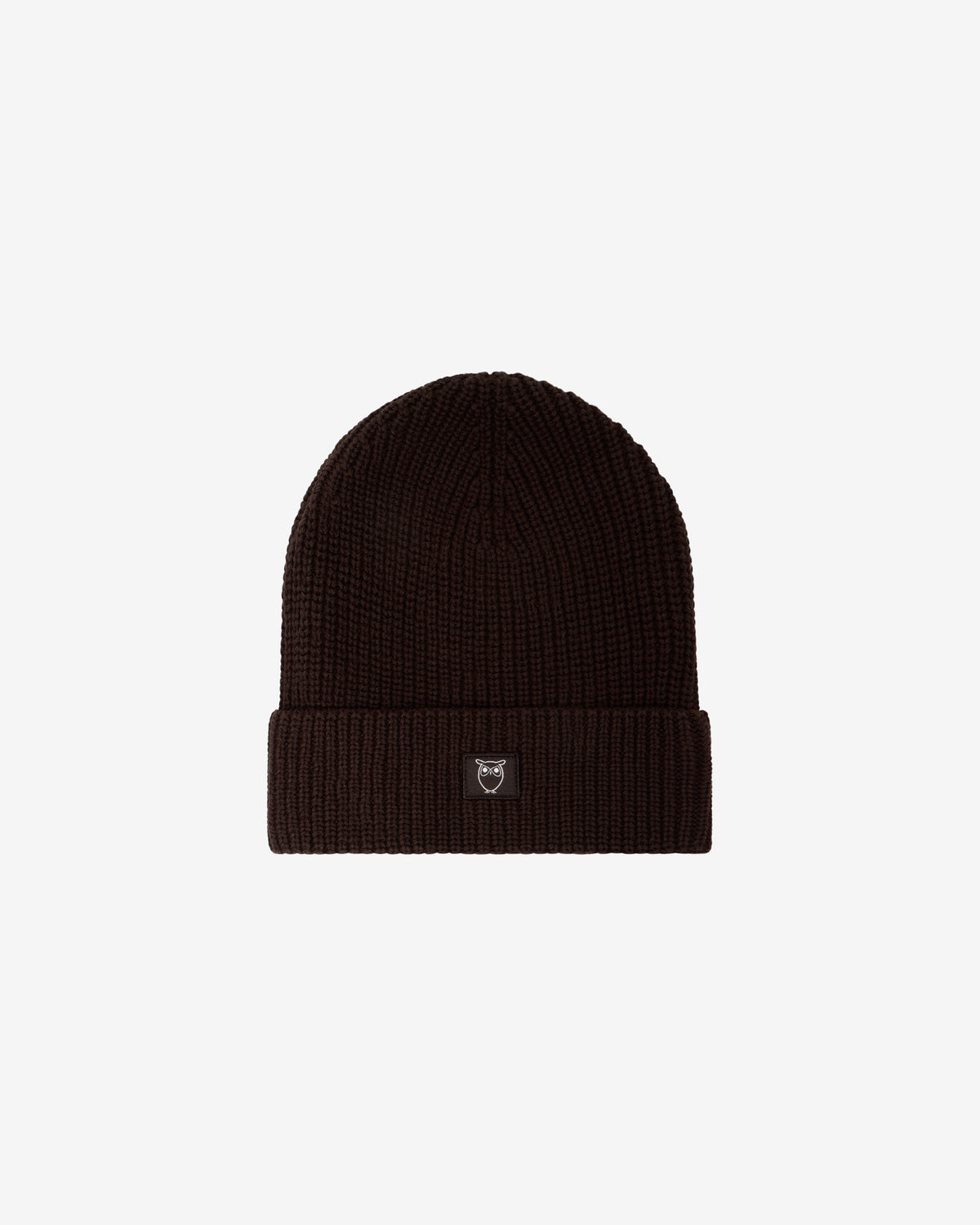 KnowledgeCotton Apparel - UNI Rib badge beanie Hats 1487 Chocolate Torte