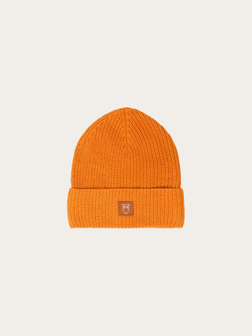 KnowledgeCotton Apparel - UNI Rib badge beanie Hats 1502 Golden Oak