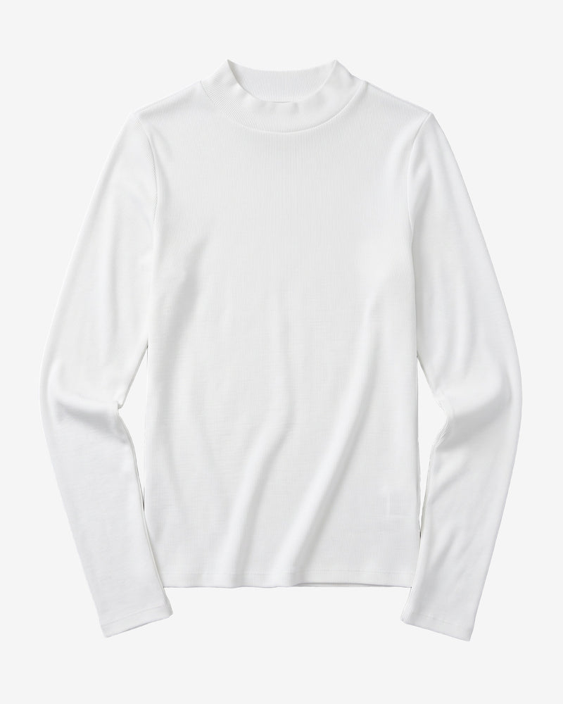 KnowledgeCotton Apparel - WMN Rib high neck LS Long Sleeves 1007 Star White
