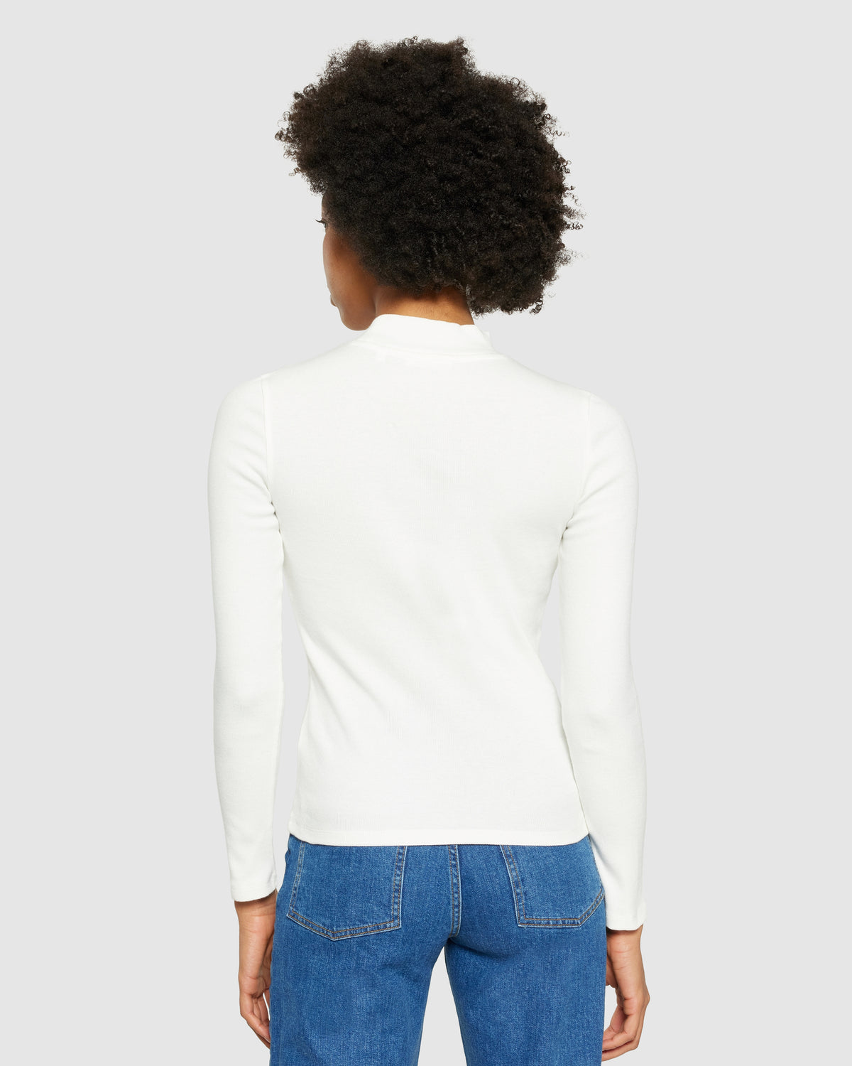 KnowledgeCotton Apparel - WMN Rib high neck LS Long Sleeves 1007 Star White