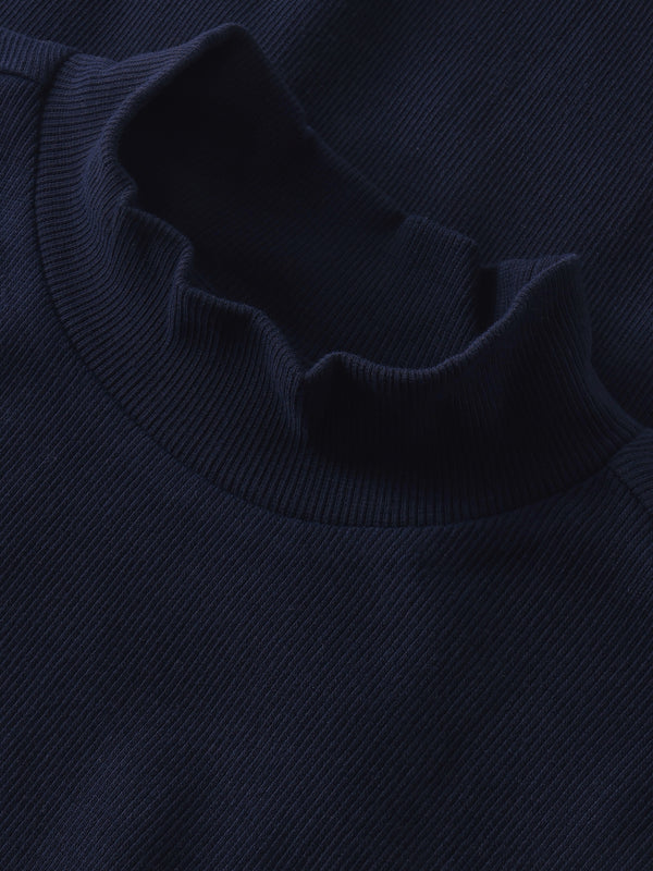 KnowledgeCotton Apparel - WMN Rib high neck LS Long Sleeves 1412 Night Sky