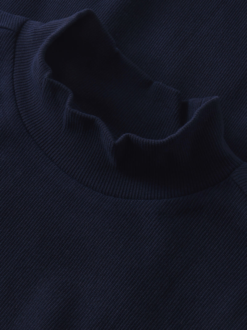 KnowledgeCotton Apparel - WMN Rib high neck LS Long Sleeves 1412 Night Sky