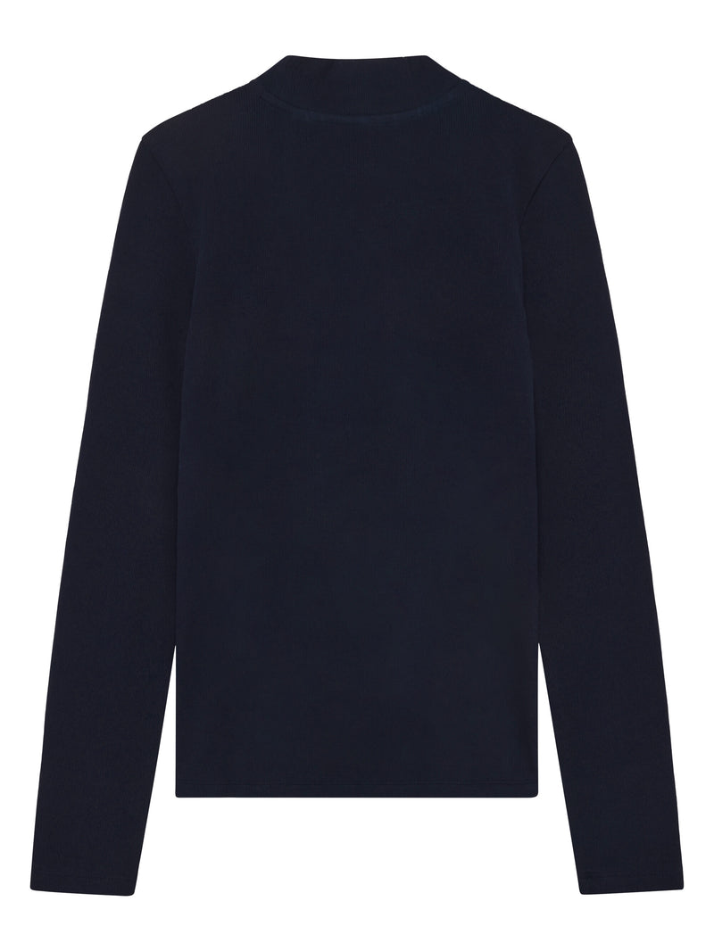 KnowledgeCotton Apparel - WMN Rib high neck LS Long Sleeves 1412 Night Sky