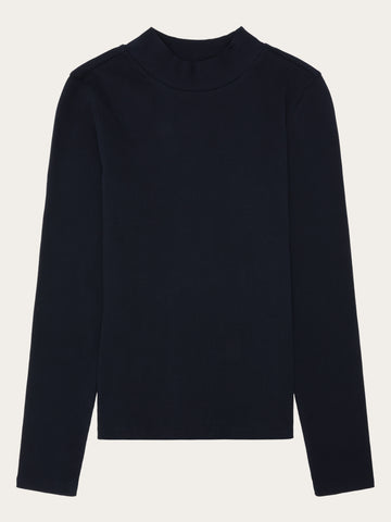 KnowledgeCotton Apparel - WMN Rib high neck LS Long Sleeves 1412 Night Sky