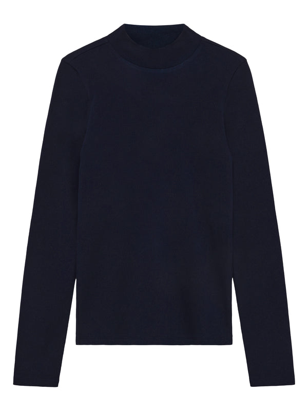 KnowledgeCotton Apparel - WMN Rib high neck LS Long Sleeves 1412 Night Sky
