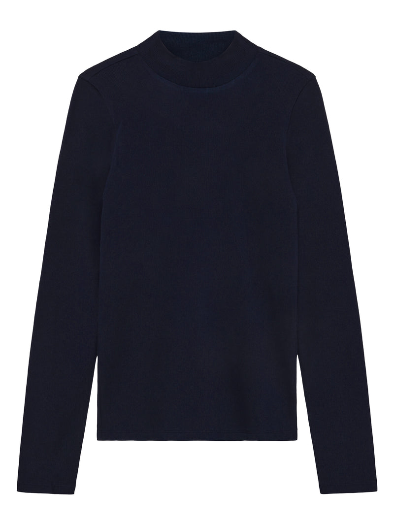 KnowledgeCotton Apparel - WMN Rib high neck LS Long Sleeves 1412 Night Sky