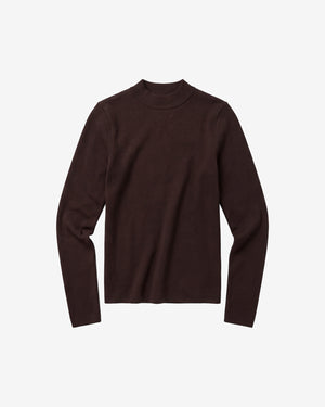 KnowledgeCotton Apparel - WMN Rib high neck LS Long Sleeves 1487 Chocolate Torte