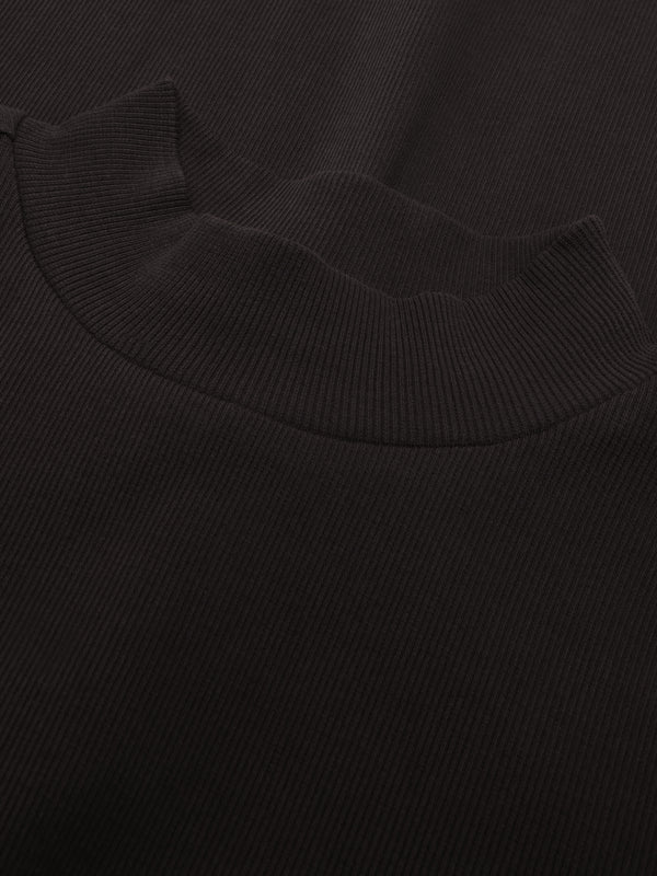 KnowledgeCotton Apparel - WMN Rib high neck LS Long Sleeves 1487 Chocolate Torte