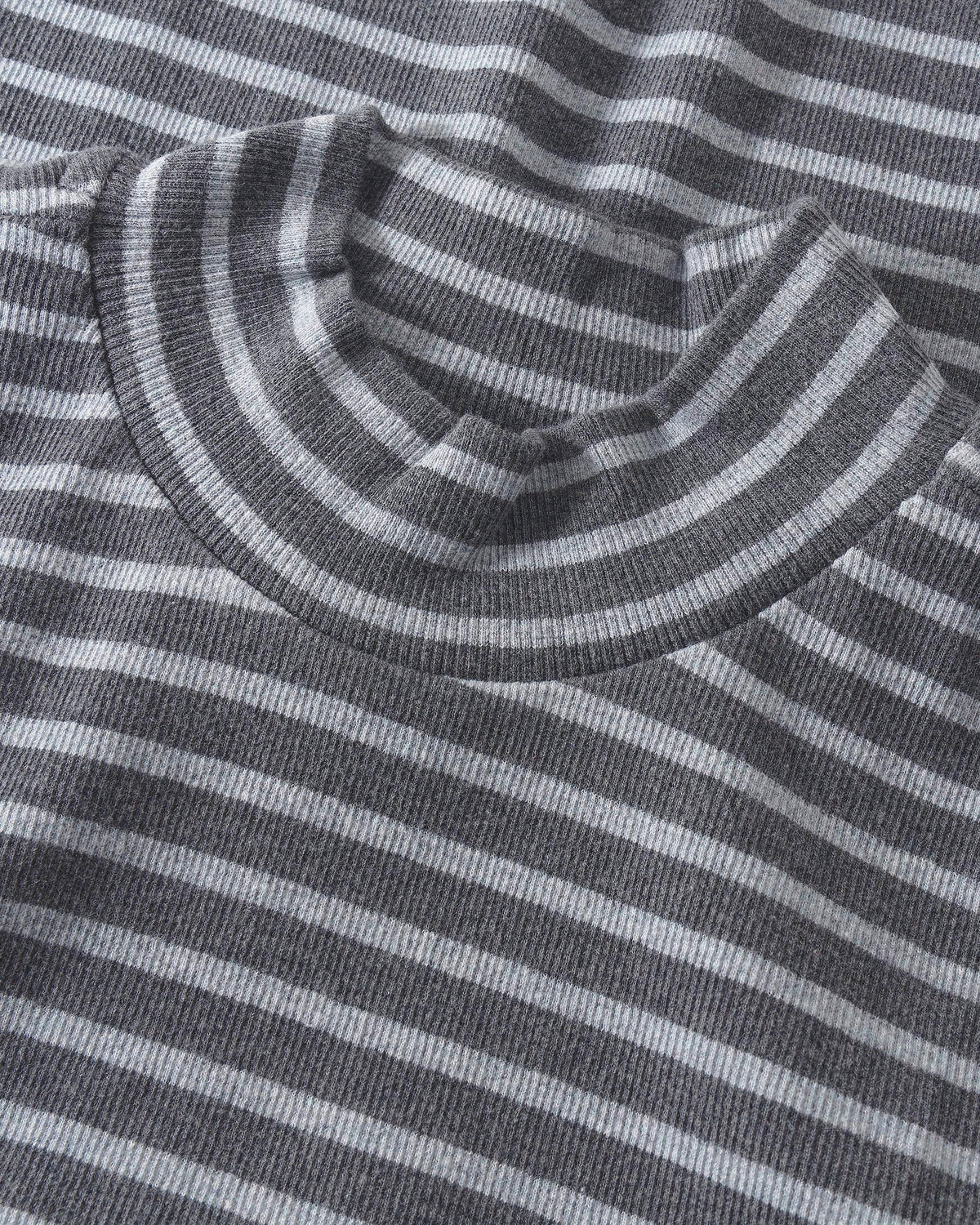 KnowledgeCotton Apparel - WMN Rib high neck LS Long Sleeves 8031 Grey stripe