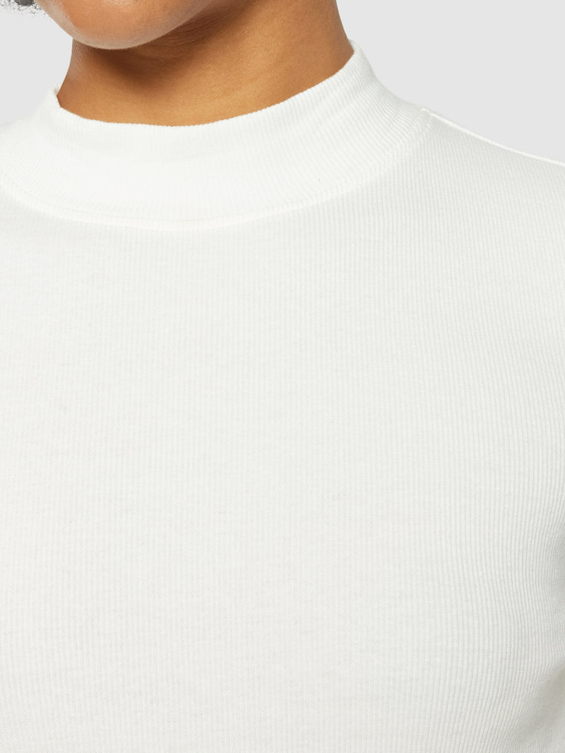 KnowledgeCotton Apparel - WMN Rib high neck LS T-shirts 1007 Star White