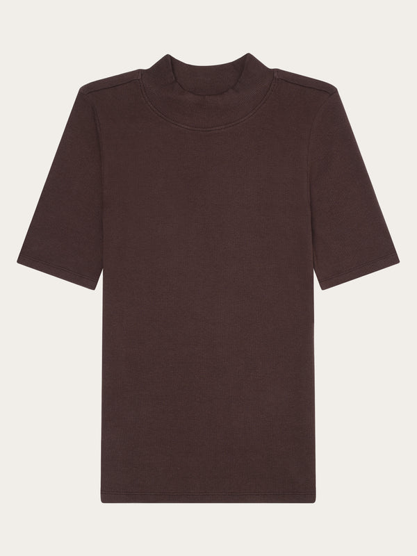 KnowledgeCotton Apparel - WMN Rib high neck short sleeve T-shirts 1394 Chocolate Plum