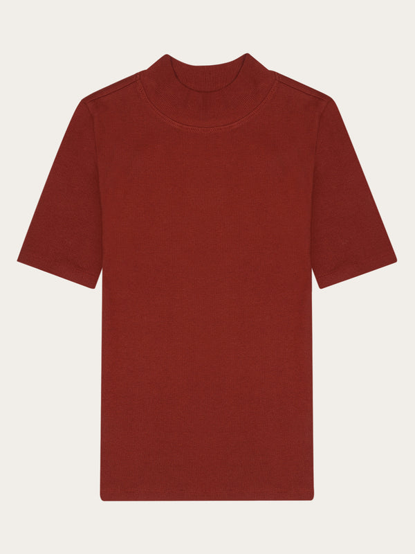 KnowledgeCotton Apparel - WMN Rib high neck short sleeve T-shirts 1478 Fired Brick