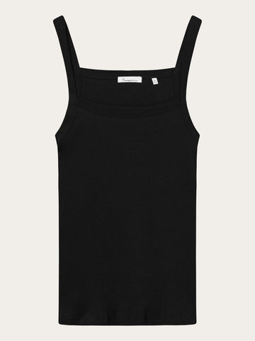 KnowledgeCotton Apparel - WMN Rib strap top T-shirts 1300 Black Jet
